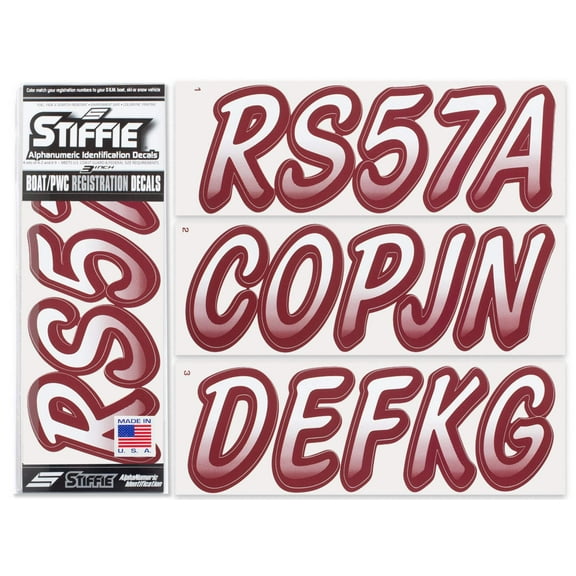 STIFFIE Whipline White / Wine 3" Alpha-Numeric Identification Custom Kit Registration Numbers & Letters Marine Stickers Decals for Boats & Personal Watercraft PWC