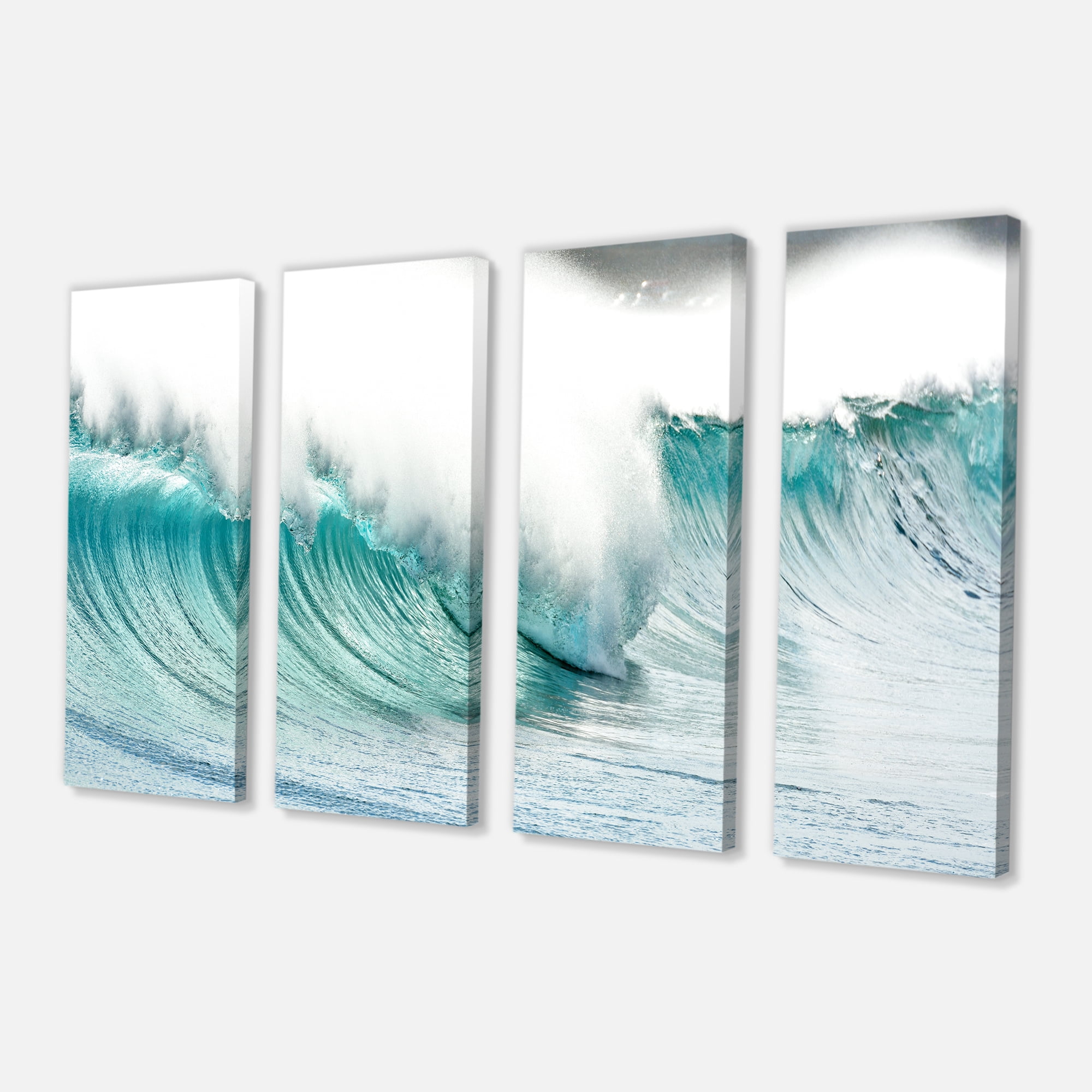 Designart 'Massive Blue Waves Breaking Beach ' Seashore Canvas Art Print