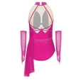 thumbnail image 2 of TSSOE Girls Figure Skating Leotard Lyrical Ballet Dance Dress Outfits Cutout Back Skirted Leotard with Gloves Hot Pink 12, 2 of 3