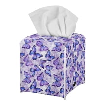Psesaysky Square Tissue Box Cover PU Leather, Purple Butterflies Waterproof Car Tissue Holder Storage for Bathroom Vanity, Countertops, Dressers, Night Stand, Parlors and Offices