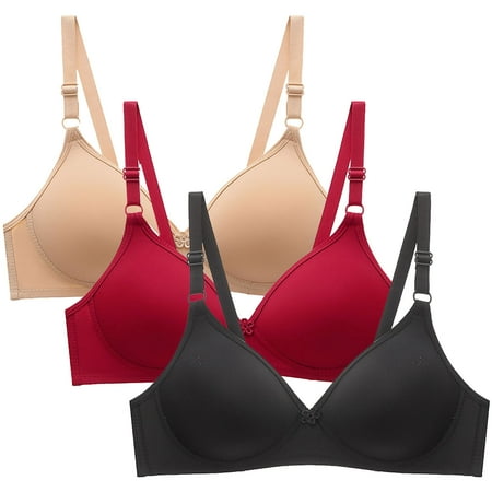 HOMBOM Convertible Bra Packs for Women Wireless 3PC Wire-Free Daily Bra Balconette Bra Khaki Daily Bra L