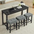 thumbnail image 2 of YIYADO 59" 4-Piece Bar Table Set, Sofa Table with Stools, Built-in Power Outlets, and 3 Linen Upholstered Stools Behind Sofa, Black, 2 of 6