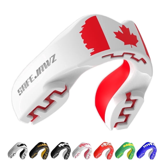 SAFEJAWZ Sports Mouth Guard with Case, Canadian Flag Dual Layer Adults and Youth Mouthguard (Canada Flag, Youth (Up to 11 Years)