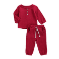 thumbnail image 2 of Bagilaanoe Toddler Baby Boy Girl Cotton Linen Pants Set Solid Long Sleeve T Shirt Top Drawstring Elastic Waist Pants Outfit, 2 of 7