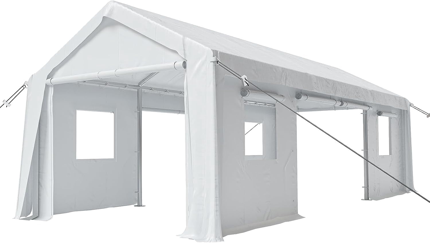 10x20 Heavy-Duty Carport Canopy Tent with 4 Roll-Up Doors & 4 Windows Waterproof UV-Protected Powder-Coated Steel Frame Removable Sidewalls White