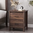 thumbnail image 2 of 19.15" Nightstand, Minimalist Beside Table with 2 Drawers, Open Shelf, 2 Black Metal Handles, Nightstand for Bedroom, Apartment, Living Room, Brown, 2 of 9