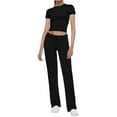 thumbnail image 1 of Mialoley Women Summer Pants Outfits Solid Color Short Sleeve Round Neck T-Shirts Tops Drawstring Long Trousers 2 Pieces Clothes Set, 1 of 7