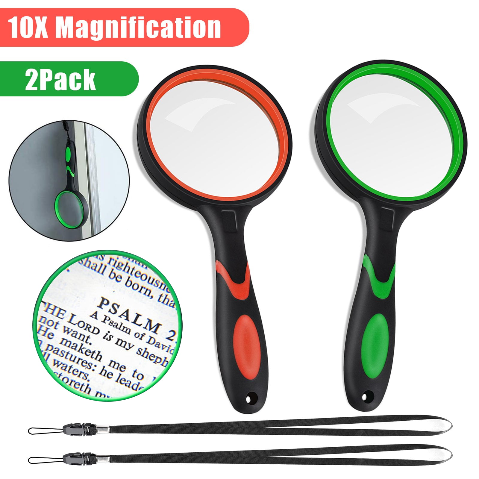 75MM Large Magnifying Lens,Non-Slip Magnifying Glass Toy for Kids Toddler,Handled Magnifying Glass for Reading,Close Work,Insect,Science,Hobby Observation 2Pack Magnifying Glass 10X