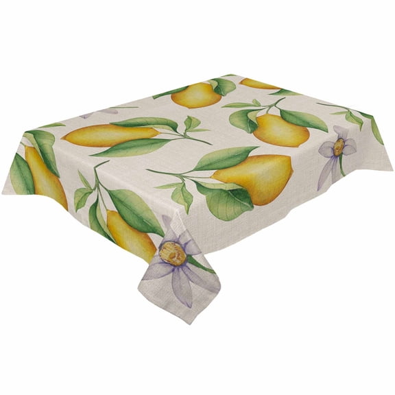 Yellow Lemon Rectangle Tablecloths 52x70,Retro Beige Botanical Summer Leaf Table Cloth Table Cover Indoor/Outdoor Tabletop Decor for Wedding Holiday Party Dinner Baby Shower