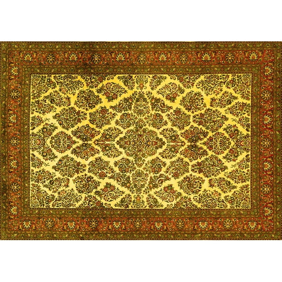 Ahgly Company Machine Washable Indoor Rectangle Persian Yellow Traditional Area Rugs, 2' x 5'