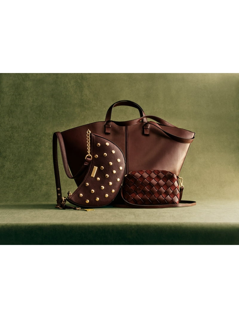 M 新品未使用 ヒリアド6 Hilliard 6 CrossbodyBag Time and Tru Women's Woven Faux Leather and Suede Mini