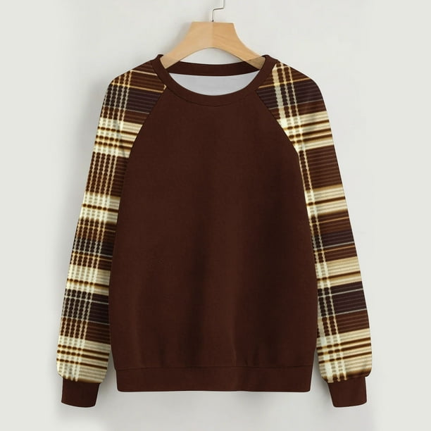 Ailaofu Womens Tops Color Block Raglan Long Sleeve Shirts Casual Fall Crewneck Sweatshirts