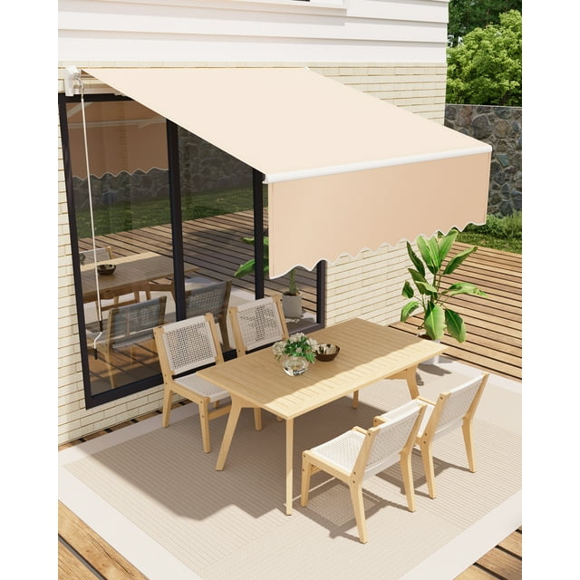 Auvent de Patio Auvent Rétractable 10x8 Pi Kaki - Polyester 280 g Imperméable et Résistant à la Décoloration, Angle Ajustable, Cadre en Aluminium avec Manivelle pour Terrasse, Véranda, Balcon, Cour Arrière (1 Unité)