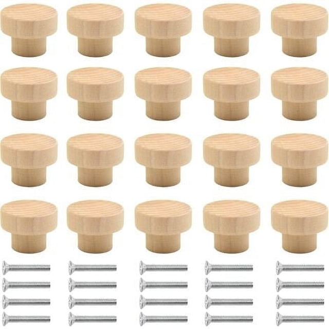 Tirador de Madera para Muebles 20 Piezas Pomos Redondos de Madera Natural Pomo para Muebles de Madera Pomo de Puerta de Madera Pomo para Cajón Adecuado para Armarios, Cajones, Armarios, Tocadores,