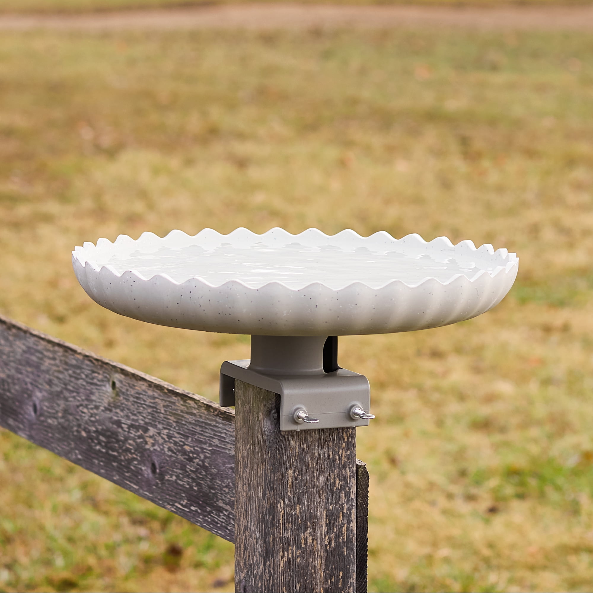 Farm Innovators Outdoor Heated Bird Bath, 120W Stone Birdbath w/ Deck Mount
