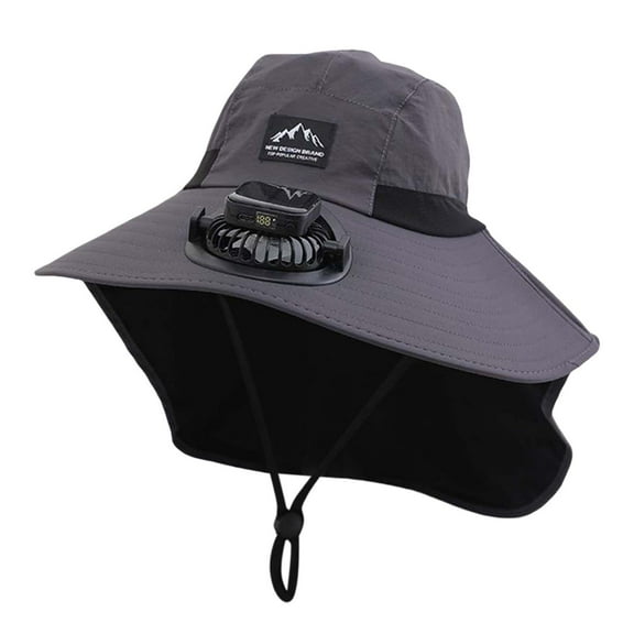 GEWSEY Wide Brim Solar Fan Outdoor Fishing Hat USB & Solar Powered Fan Hat Sombrero para el Sol Hombre Fan Hat Solar Powered UPF 50  (Grey, One Size)