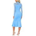 thumbnail image 3 of Vestido de mujer Inspire Chic tipo sirena Bodycon con cuello alto, mangas largas de malla transparente, color azul cielo, 3 of 6