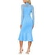 thumbnail image 3 of Vestido de mujer Inspire Chic tipo sirena Bodycon con cuello alto, mangas largas de malla transparente, color azul cielo, 3 of 6