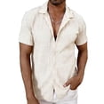 thumbnail image 2 of lcziwo Mens Dress Shirts Lightweight Loose Solid Color Short Sleeve Blouse Holiday Casual Regular Fit Button Down Tee Beige L, 2 of 5