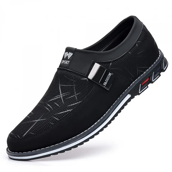 Fashionable Casual Men's Leather Shoes, Color-Blocked, Slip-On, Large Size