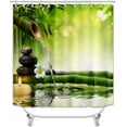 thumbnail image 2 of 4PCS/Set Zen Spa Shower Curtain Sets, White Orchid Candle Green Bamboo Basalt Massage Stone Tranquil Lake Relaxing Spiritual Meditation Bathroom Decor, Non-Slip Bath Mat, Bamboo & White Flower, 2 of 7