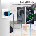 thumbnail image 3 of USB Wall Charger Block, Hootek 2.1A Dual Port USB Charger Block with 2Pack Android Charging Cord Type C Cable USB C Charging Cables 10ft USB Brick Charger Box Fast Charging Block for Samsung, Blue, 3 of 7