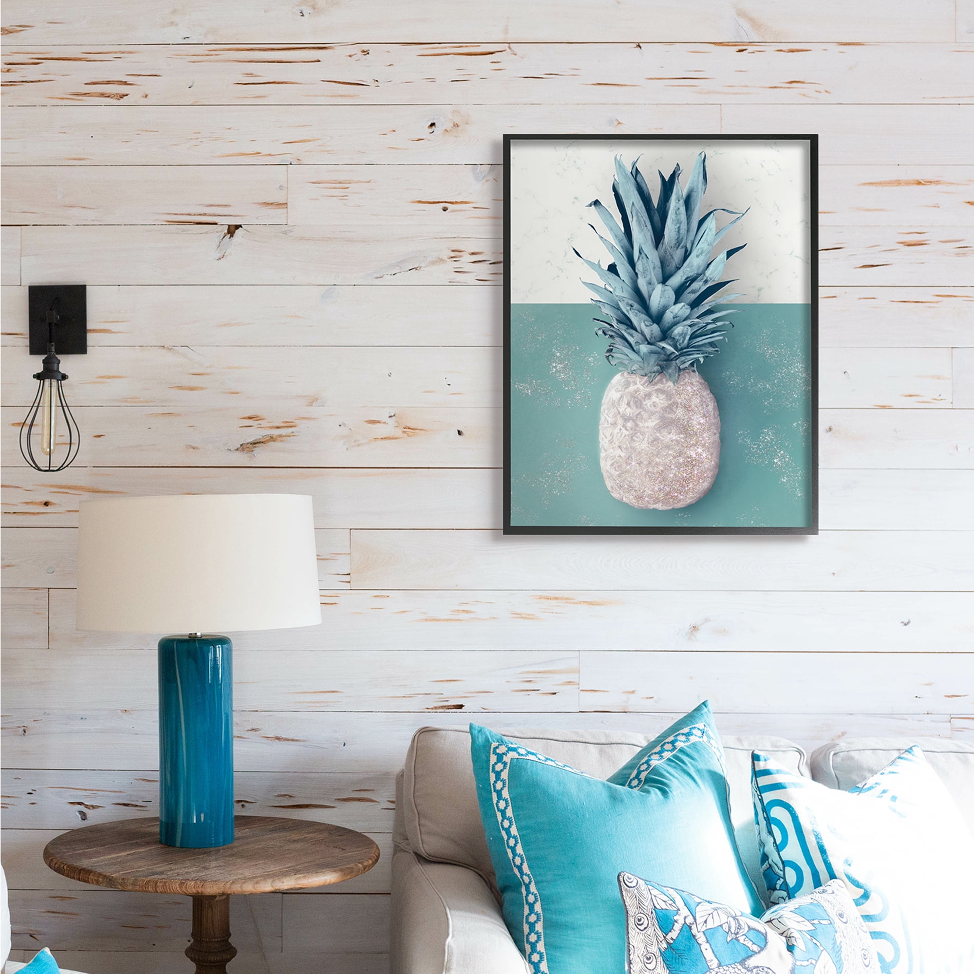 Stupell Industries Tropical Pineapple Fruit Muted Green Beige Food & Beverage Painting Black Framed Art Print Wall Art, 24 x 30