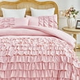thumbnail image 4 of URBONUR Pink Queen Size Duvet Cover Set for Girls Ruffle Waterfall Girls Duvet Cover with Zipper Multi-Layers Comforter Covers with Pillowcases, 4 of 9