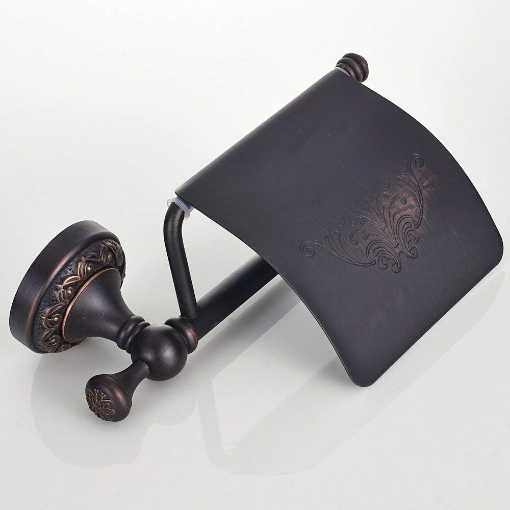 Oil Rubbed Bronze Towel Hooks and Toilet Paper Holder Set Retro Brass Coat Hook Tissue Roll Holder for Bathroom