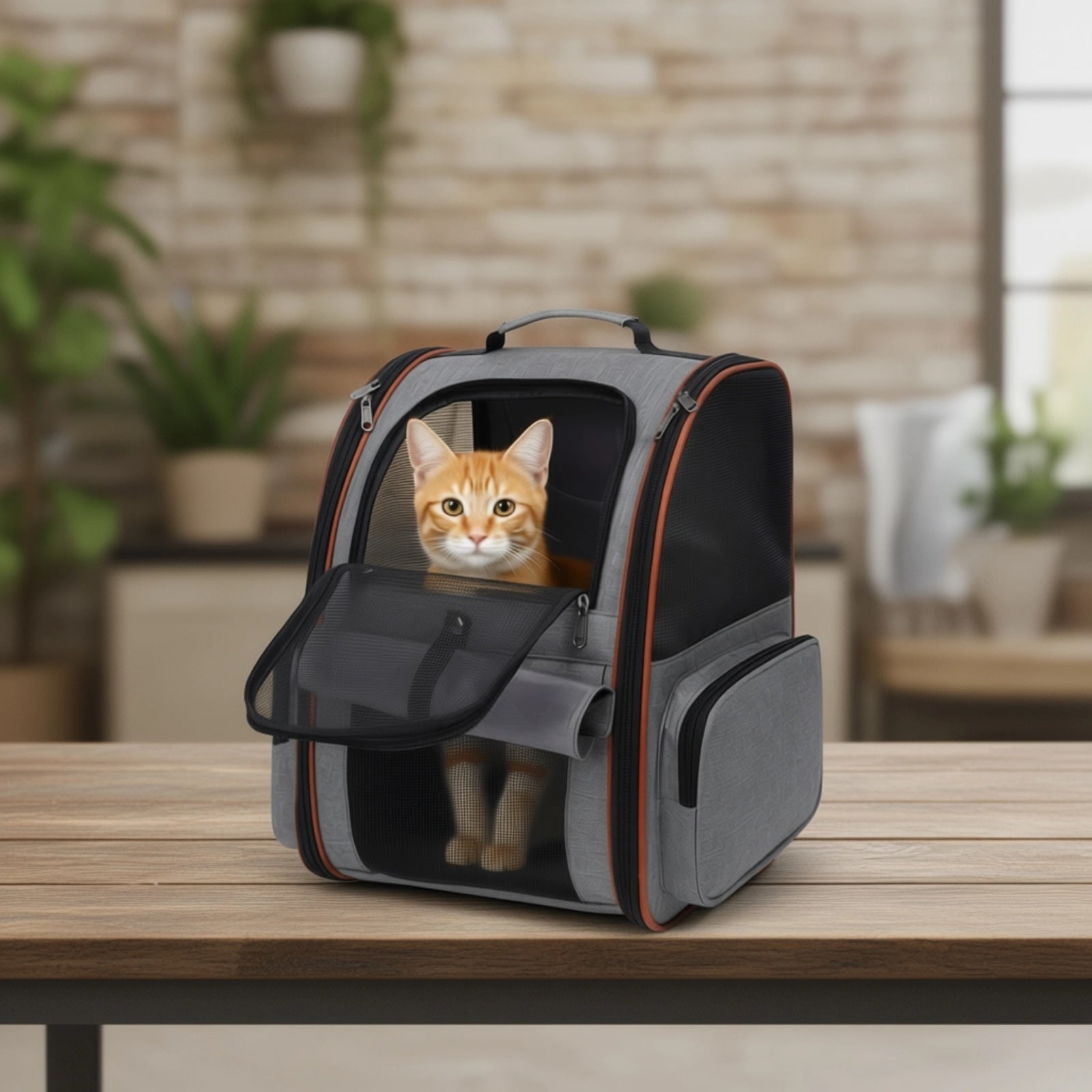 Gray Pet Carrier Backpack for Small Cats, Ventilated Mesh, Soft Sided, Oxford Cloth, 16.1 x 13 x 11 in / 41 x 33 x 28 cm, Portable Cat Backpack Carrier for Travel, Hiking & Outdoor Use