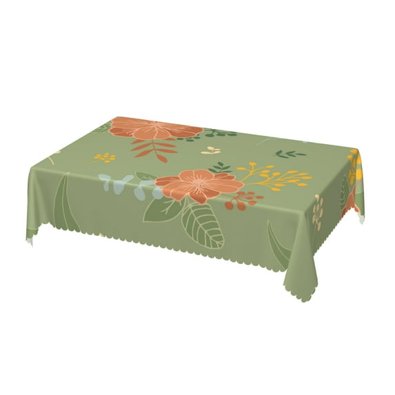 DouZhe Rectangular Tablecloth, Vintage Green Floral Background Table Cloth for Kitchen Dinning Tabletop, 72"x54" Waterproof Polyester Table Cover