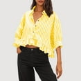 thumbnail image 2 of Summer Tops for Women 2025 Trendy Striped 3/4 Sleeve Dressy Casual Work Shirts Y2K Ruffle Hem Loose Fit Crop Blouse, 2 of 3