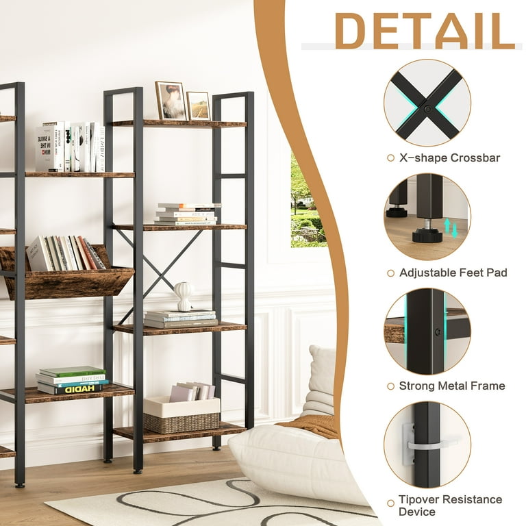 Walsunny 4 Tier Ladder Bookshelf with Solid Iron Frame, Rustic