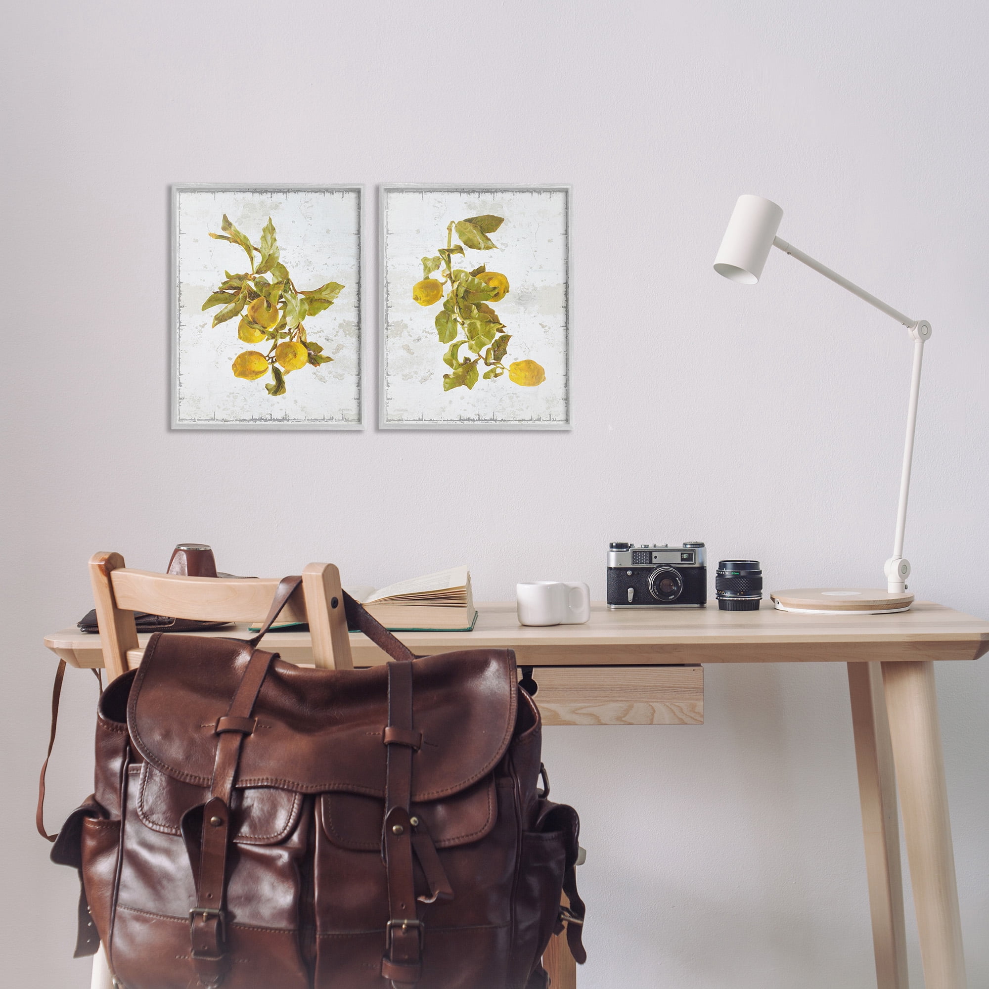 Stupell Industries Rustic Lemons & Leaves Food & Beverage Painting Gray Framed Art Print Wall Art, 11 x 14, Set of 2