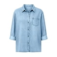 thumbnail image 6 of Women Button Down Chambray Shirt Long Sleeve Roll Up Denim Blouses Dressy Casual Loose Jean Tops with Chest Pocket, 6 of 8