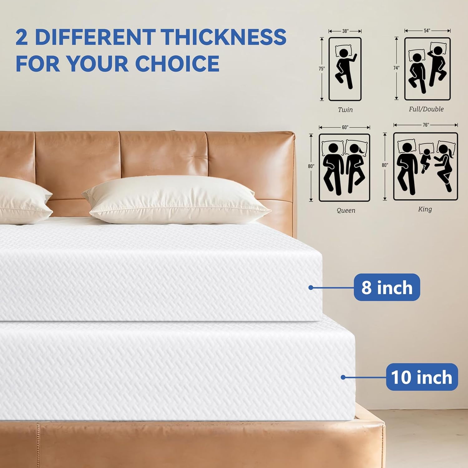 GLZ'HOME Full Size 8 Inch Gel Top Memory Foam Mattress, Medium Firm, Vacuum Compressed for Kids' Rooms, Dormitories, RVs & Bunk Beds, Breathable for Cooler Sleep