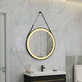 thumbnail image 3 of LED Lighted 32" Wall Mounted Black Framed Bathroom Vanity Round Mirror with Hanging Belt, 3 of 8
