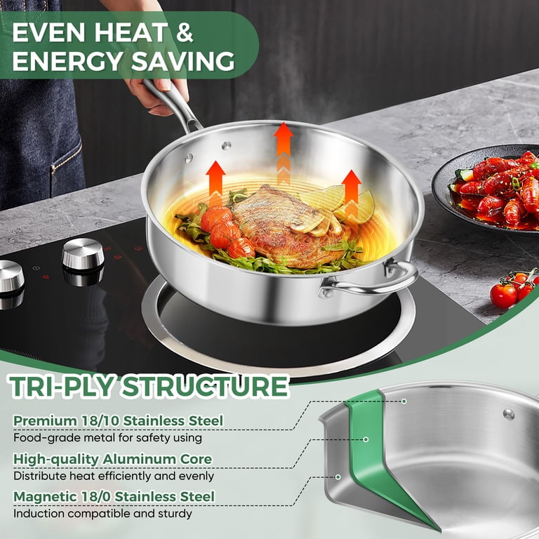 Walchoice 12-Inch Tri-Ply Stainless Steel Saute Pan photo 5