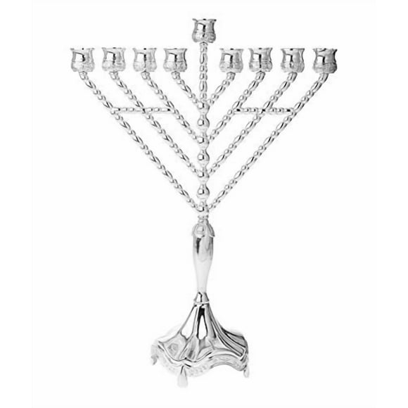 Legacy Judaica Silver Plated Rambam Menorah for Chanukah – for Standard Hanukkah Candles and Most Oil Cups – Classic Triangle Branch Menora Style – 19” Tall x 13.5” Wide