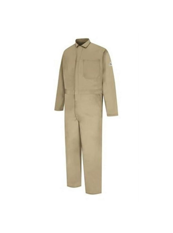 Bulwark 56'' Khaki Cotton Flame Resistant Coverall With Zipper Closure