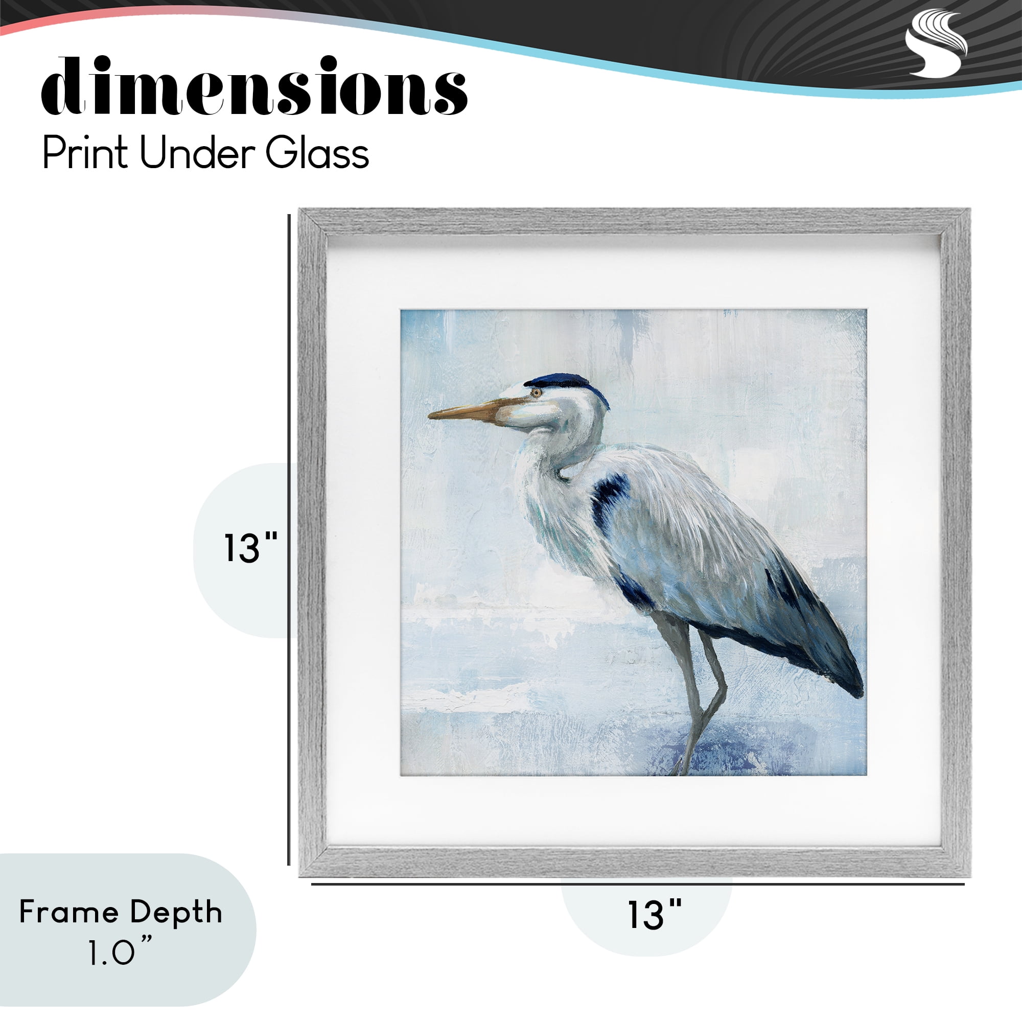 Stupell Industries Faded Blue Heron Gray Framed Print Under Glass, design by Nan
