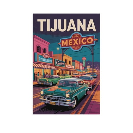 Vintage City Travel Poster of Tijuana with Bold Colors And Classic Street Scene Print Poster