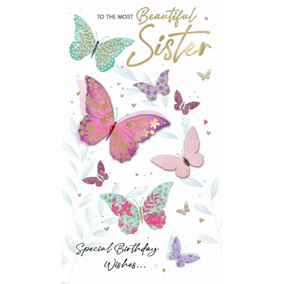 Handmade "Champagne" Greeting Card Sister Birthday - Butterflies