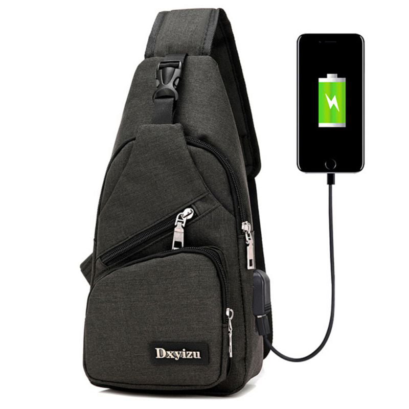 Men Nylon Chest Bag Shoulder Pack USB Charging Port Crossbody Handbag Christmas