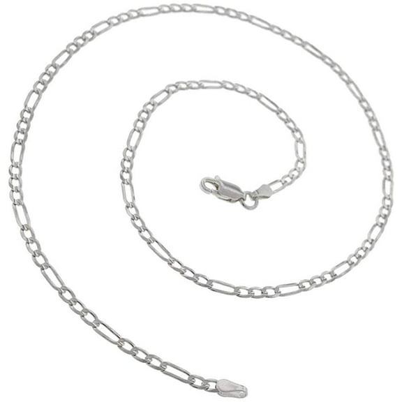 14K White Gold 2.5mm Solid Figaro Chain, FREE Microfiber Cloth, Link Mens Womens Necklace, Giorgio Bergamo