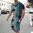 thumbnail image 2 of VBTAPA Mens 2 Pieces Summer Outfits Trendy 3D Printed Short Sleeve Crewneck T-shirt and Drawstring Shorts Set Big and Tall Casual Sport Suit Blue M, 2 of 6