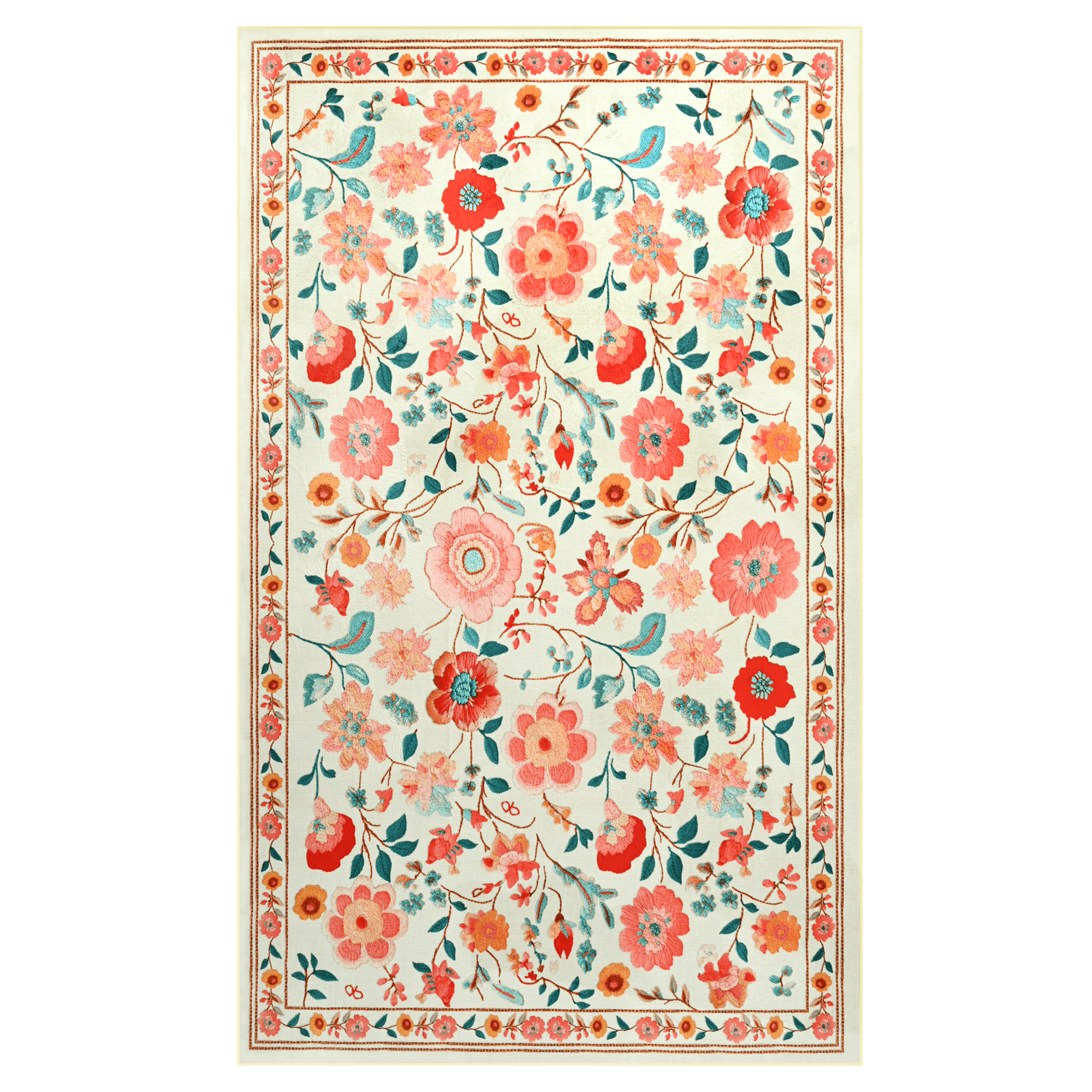Wondo 8x10 ft Beige Washable Area Rug - Low Pile Non-Slip Bohemian Floral Design for Bedroom, Living Room, Dining Room, Office & Kids Room