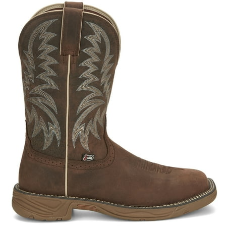 Justin Boots Mens Buffalo Leather Square Toe Cowboy Boot Casual Mid Calf Bo