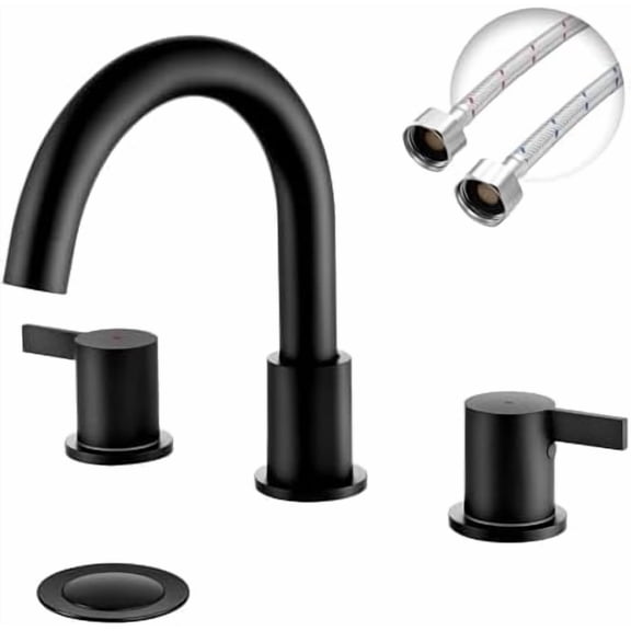 Two Handle 8inch Widespread Bathroom Faucet 3 Holes, Bathroom Sink Faucet with Metal Pop up Drain Assembly and cUPC Water Supply Lines, Black$$