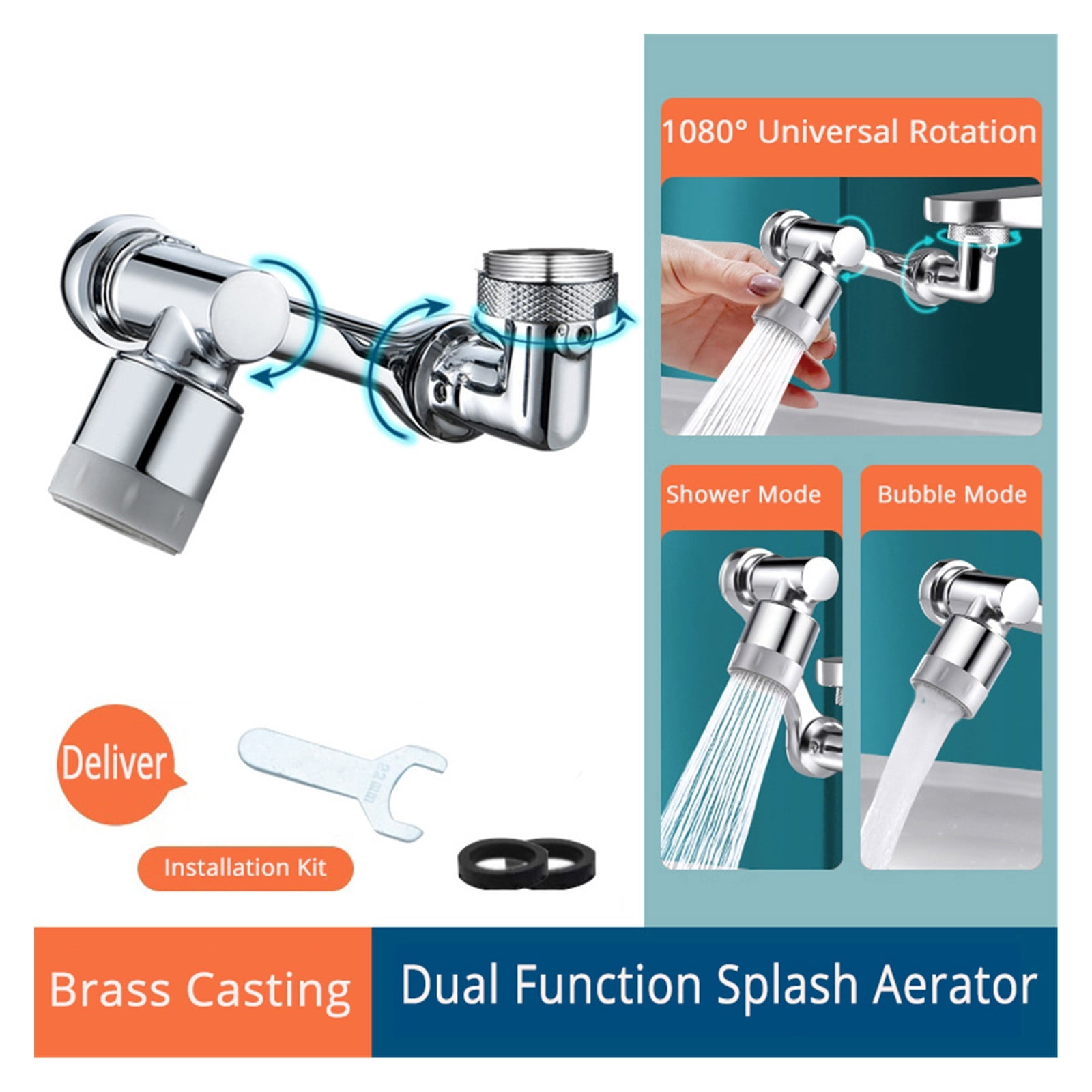 Universal Extension Faucet Splash Spray Head 1080 Degree Rotating Washbasin Tap Splash Aerator Robot Faucet Arm Filter Faucets ,Water Saving